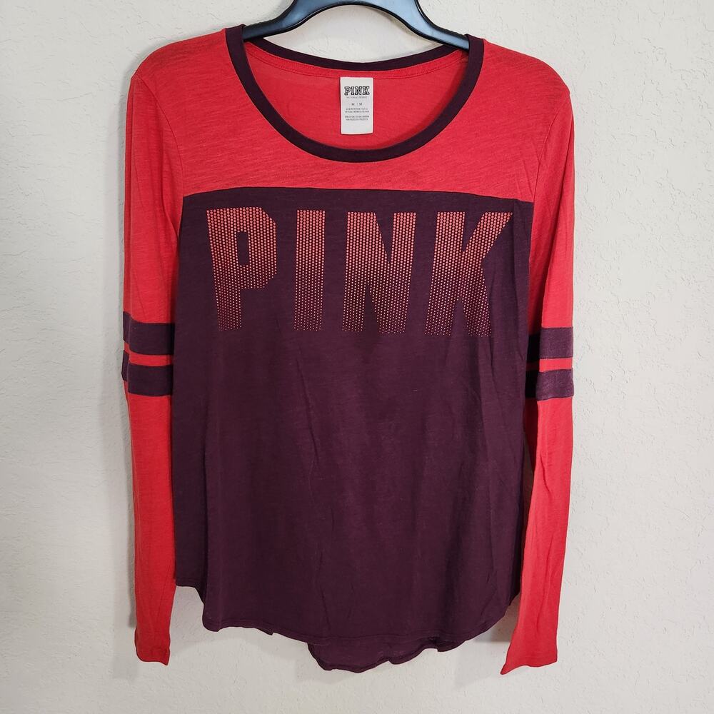 VS PINK Burgundy Red Colorblock Stripe Lightweight Everyday Tee Medium